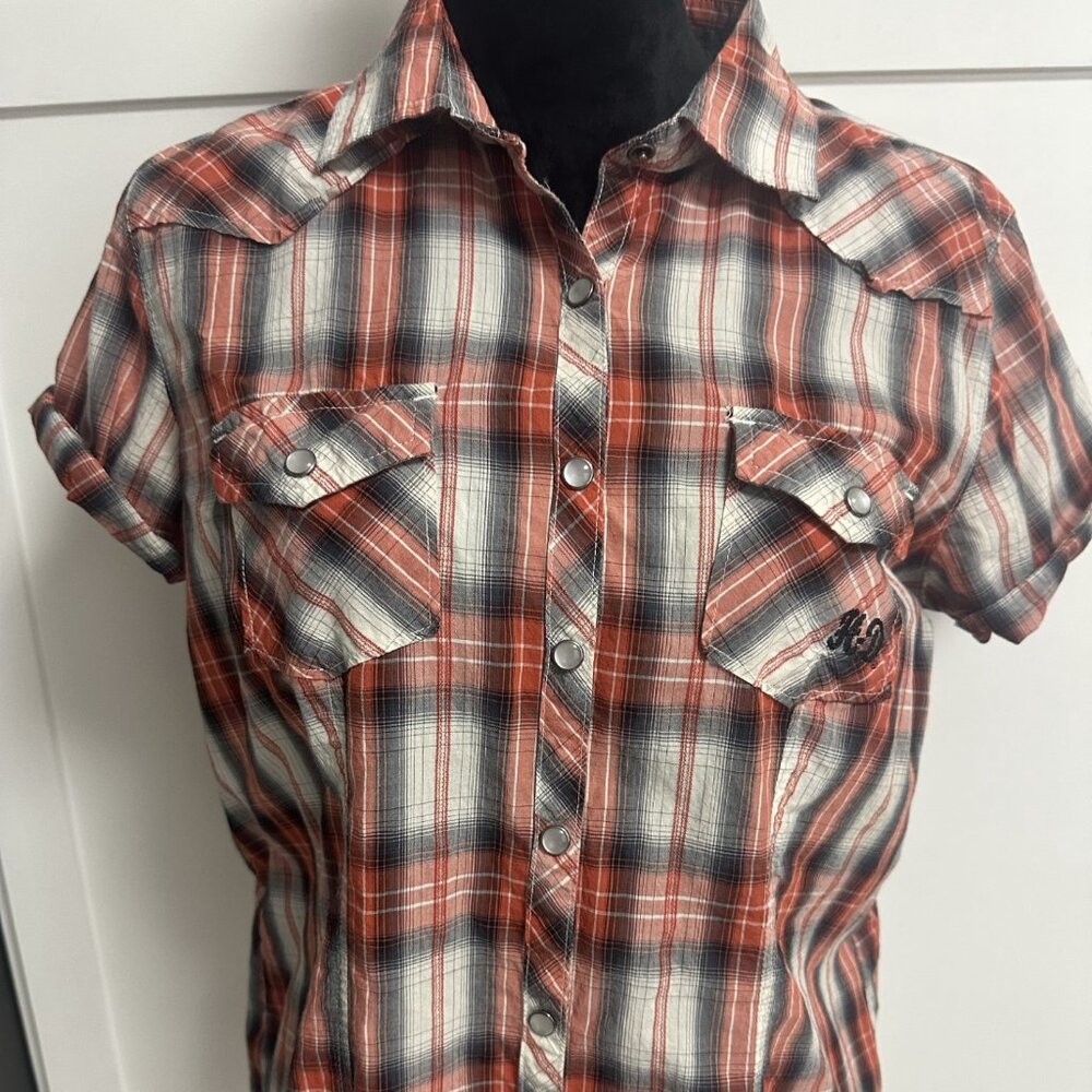 Harley Davidson Youth Girl's Plaid Bouse Size XL Snap Pearl Buttons Biker